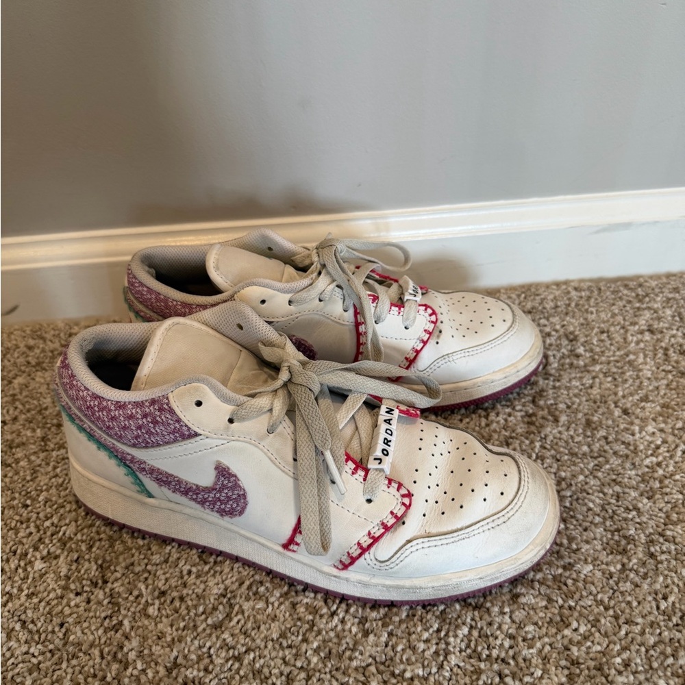 Air Jordan White and Purple Low-Top Sneakers